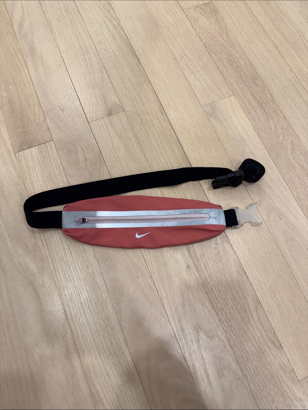 Nike Coral Red Slim Zip Running Belt with Black Strap